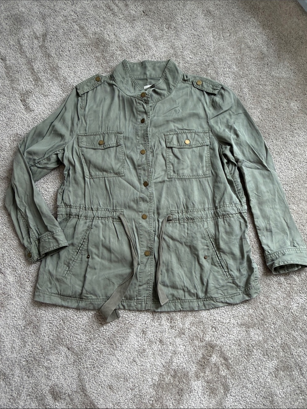 LOFT Military-Style Olive Utility Jacket with Drawstring